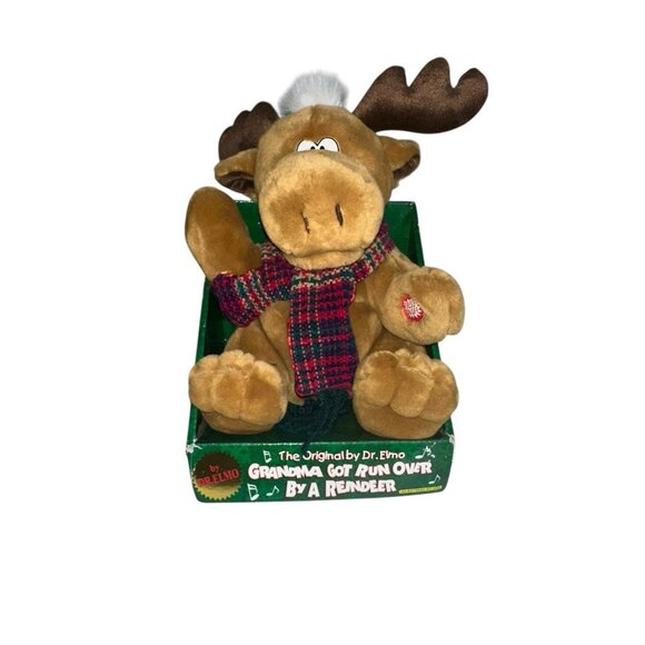 Vintage Dr Elmo Moose Plush Singing Grandma Got Run Over Animated Reindeer 11" - Picture 1 of 5